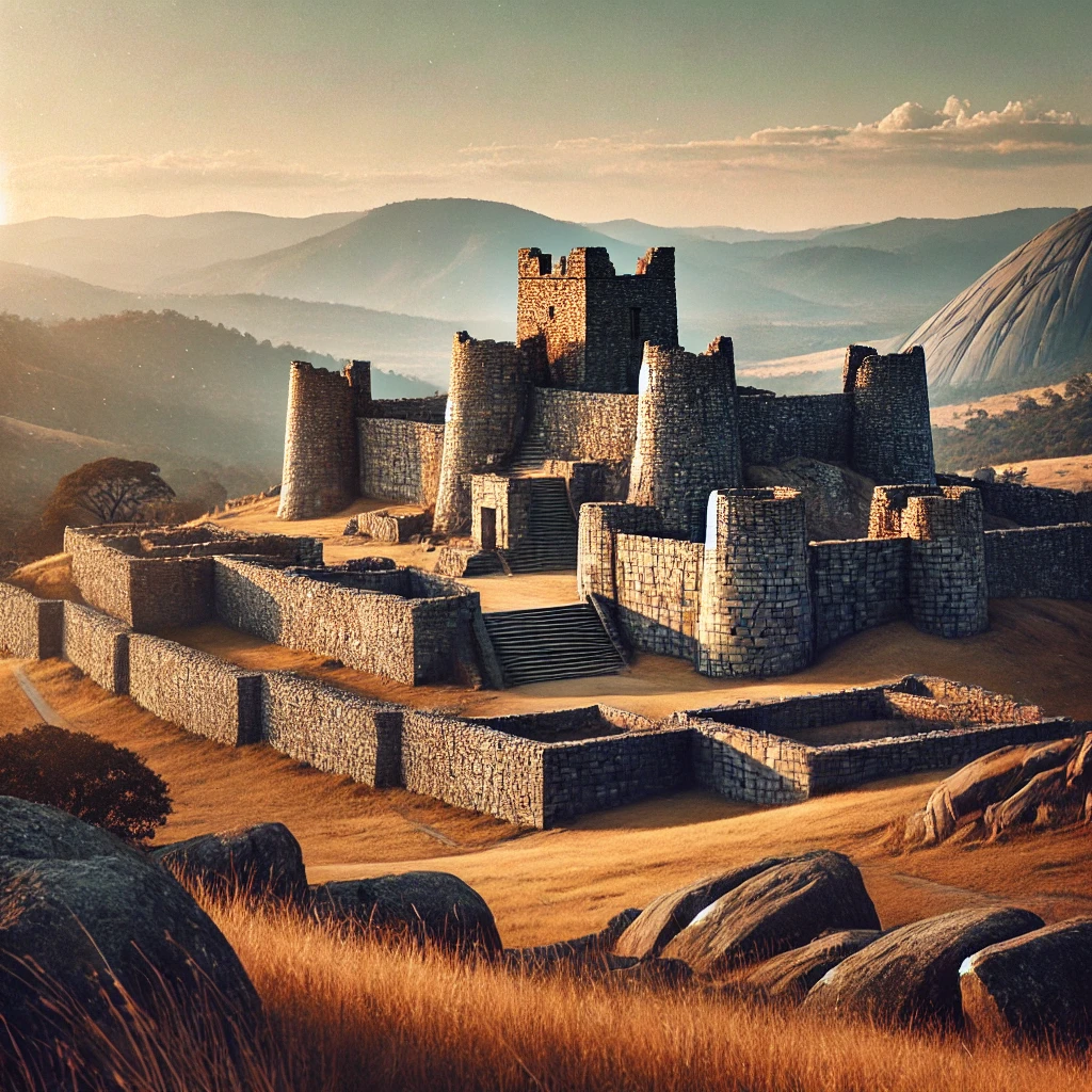 Imposing stone walls and towers of Great Zimbabwe in Zimbabwe